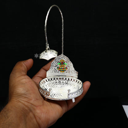 925 pure sterling silver handcrafted small singhasan, idol krishna Bal Gopala throne, god statue's chair, divine silver chauki aasan  su1169 - TRIBAL ORNAMENTS