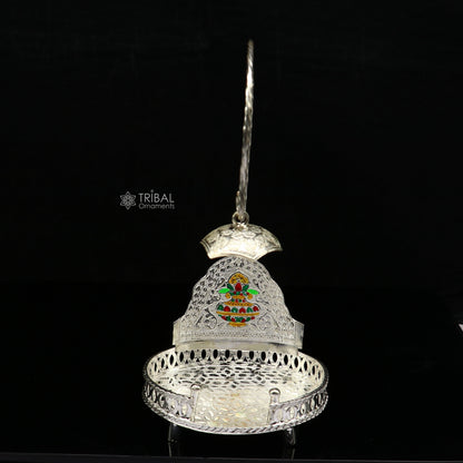 925 pure sterling silver handcrafted small singhasan, idol krishna Bal Gopala throne, god statue's chair, divine silver chauki aasan  su1169 - TRIBAL ORNAMENTS