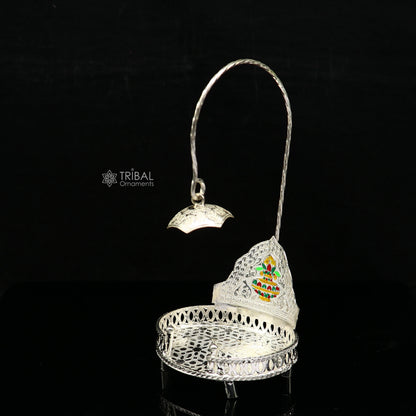 925 pure sterling silver handcrafted small singhasan, idol krishna Bal Gopala throne, god statue's chair, divine silver chauki aasan  su1169 - TRIBAL ORNAMENTS