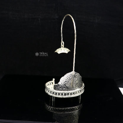 925 pure sterling silver handcrafted small singhasan, idol krishna Bal Gopala throne, god statue's chair, divine silver chauki aasan  su1169 - TRIBAL ORNAMENTS
