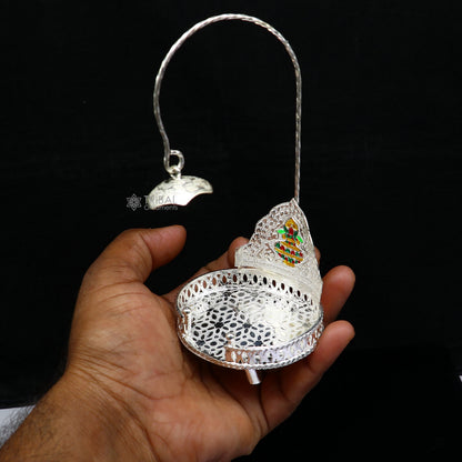 925 pure sterling silver handcrafted small singhasan, idol krishna Bal Gopala throne, god statue's chair, divine silver chauki aasan  su1169 - TRIBAL ORNAMENTS