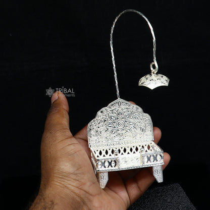 925 pure sterling silver handcrafted small singhasan, idol krishna Bal Gopala throne, god statue's chair, divine silver Chauki Aasan  su1171 - TRIBAL ORNAMENTS