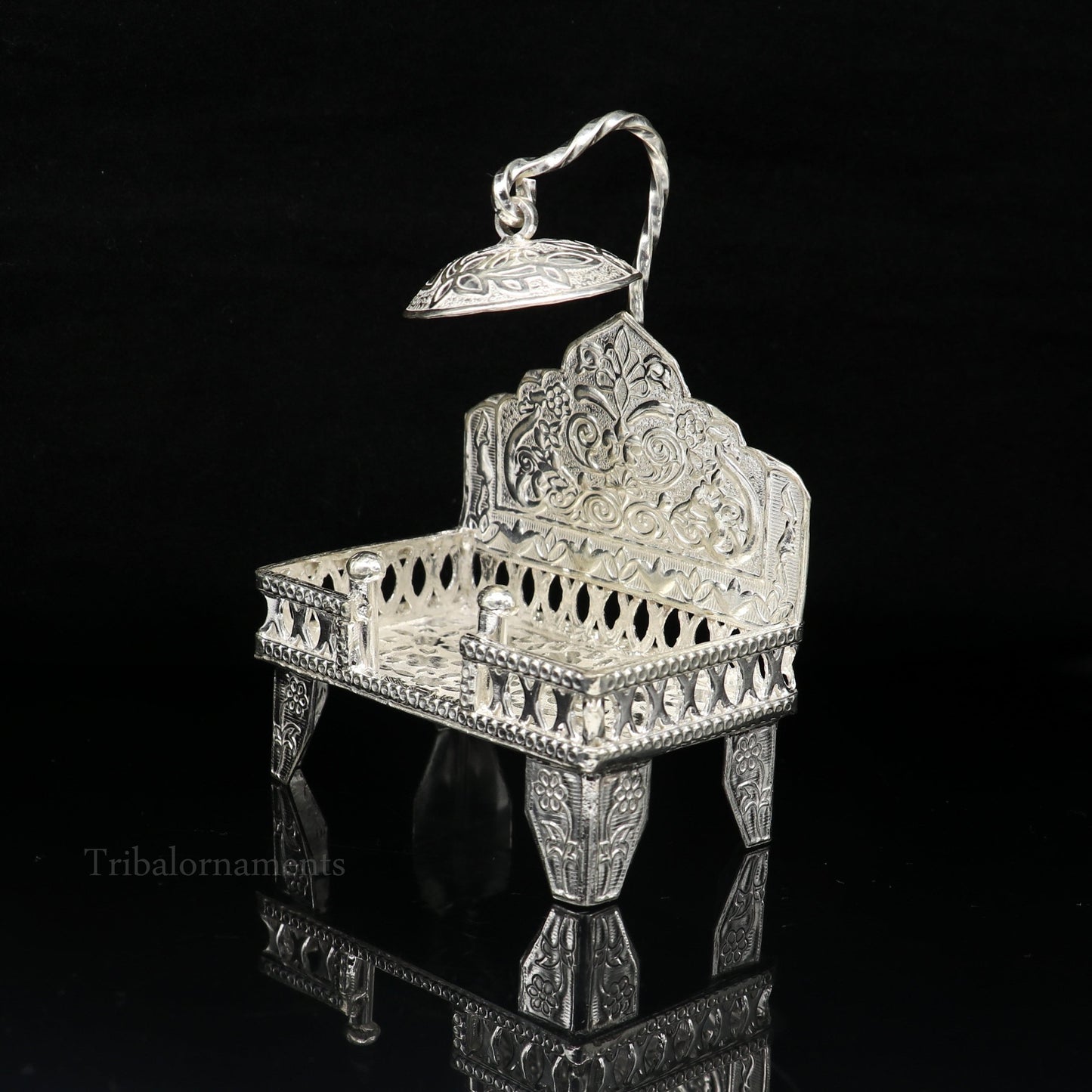 925 pure sterling silver handcrafted small singhasan, idol krishna Bal Gopala throne, god statue's stand chair, temple puja article su454 - TRIBAL ORNAMENTS