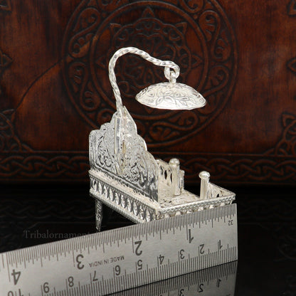 925 pure sterling silver handcrafted small singhasan, idol krishna Bal Gopala throne, god statue's stand chair, temple puja article su454 - TRIBAL ORNAMENTS
