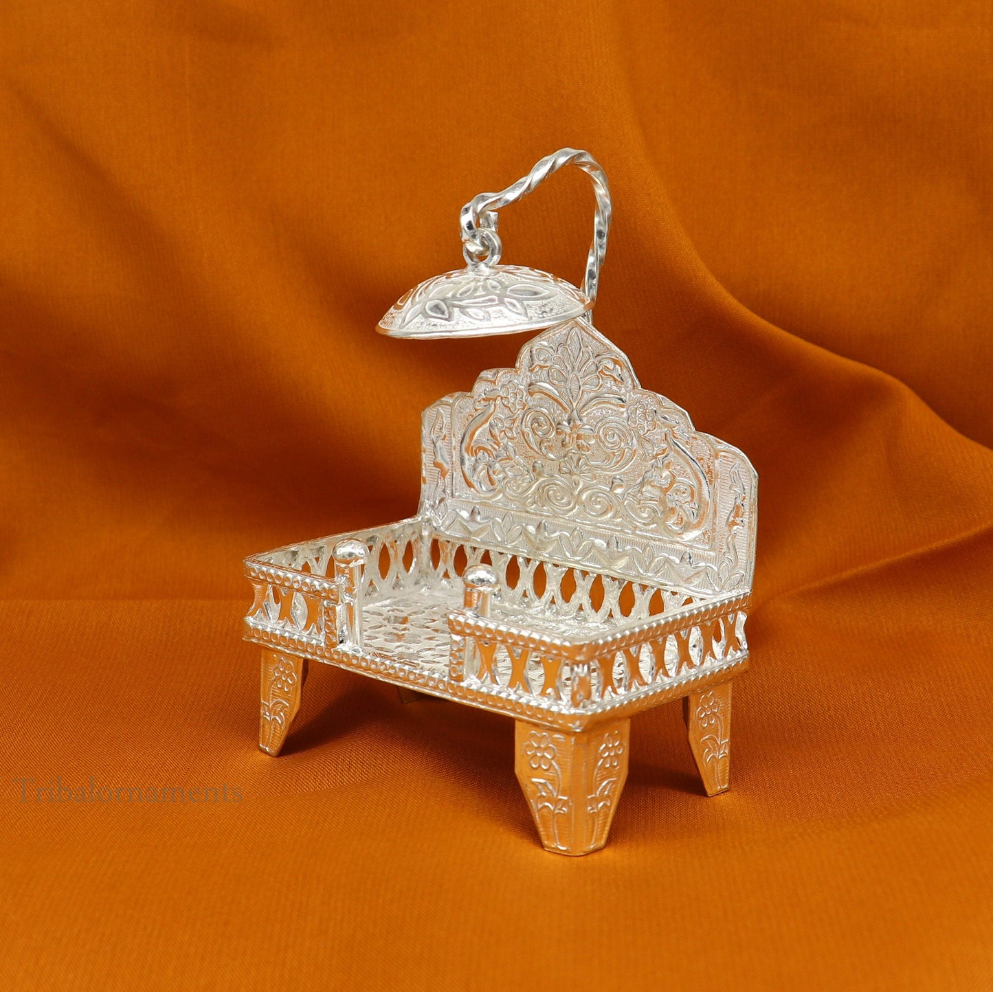 925 pure sterling silver handcrafted small singhasan, idol krishna Bal Gopala throne, god statue's stand chair, temple puja article su454 - TRIBAL ORNAMENTS