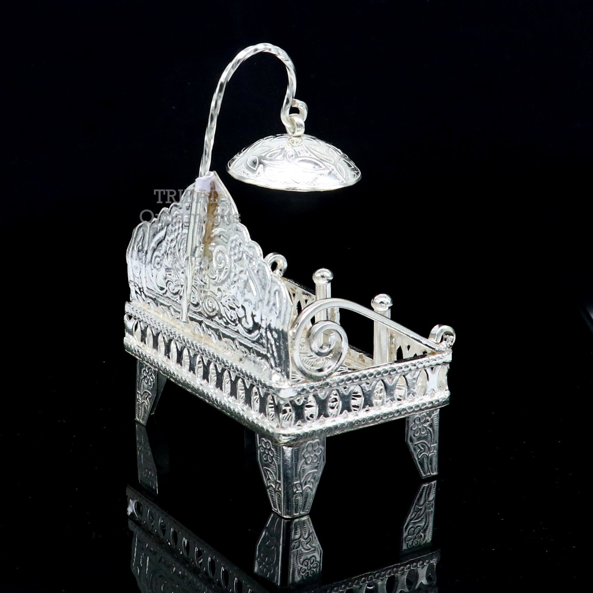 925 pure sterling silver handcrafted small singhasan, idol krishna Bal Gopala throne, god statue's stand chair, temple puja article su782 - TRIBAL ORNAMENTS