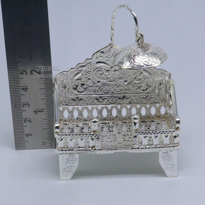 925 pure sterling silver handcrafted small singhasan, idol krishna Bal Gopala throne, god statue's stand chair, temple puja article su782 - TRIBAL ORNAMENTS