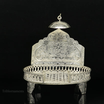 925 pure sterling silver handcrafted small singhasan, idol krishna , Ganesha throne, god statue's stand chair, temple puja article su471 - TRIBAL ORNAMENTS
