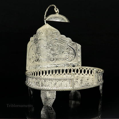 925 pure sterling silver handcrafted small singhasan, idol krishna , Ganesha throne, god statue's stand chair, temple puja article su471 - TRIBAL ORNAMENTS