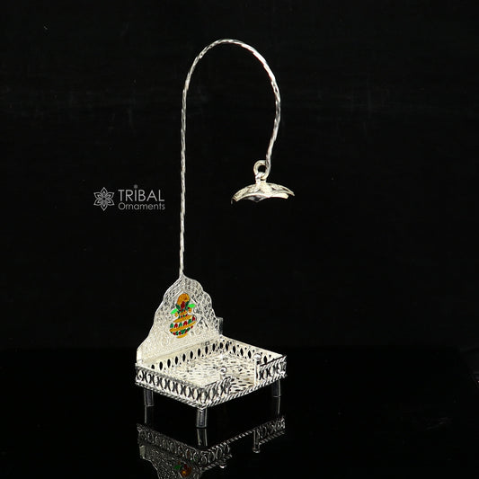925 pure sterling silver handcrafted small sinhasan, idol krishna Bal Gopala throne, god statue's stand chair temple art puja article su1168 - TRIBAL ORNAMENTS