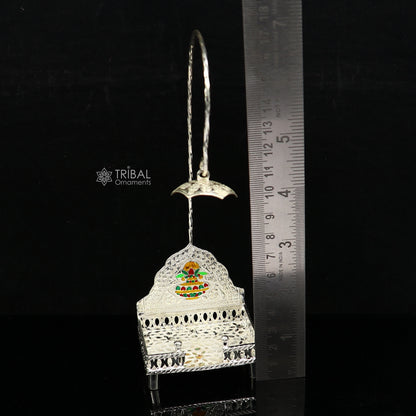 925 pure sterling silver handcrafted small sinhasan, idol krishna Bal Gopala throne, god statue's stand chair temple art puja article su1168 - TRIBAL ORNAMENTS