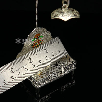 925 pure sterling silver handcrafted small sinhasan, idol krishna Bal Gopala throne, god statue's stand chair temple art puja article su1168 - TRIBAL ORNAMENTS