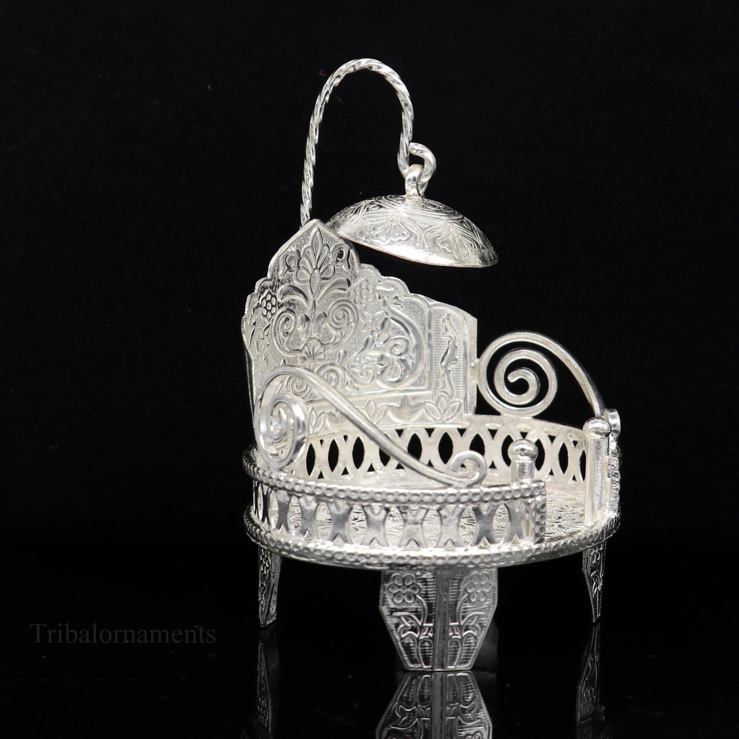 925 pure sterling silver Handmade Divine Singhasan, idol krishna Bal Gopala throne, god statue's stand chair, temple art puja article su485 - TRIBAL ORNAMENTS