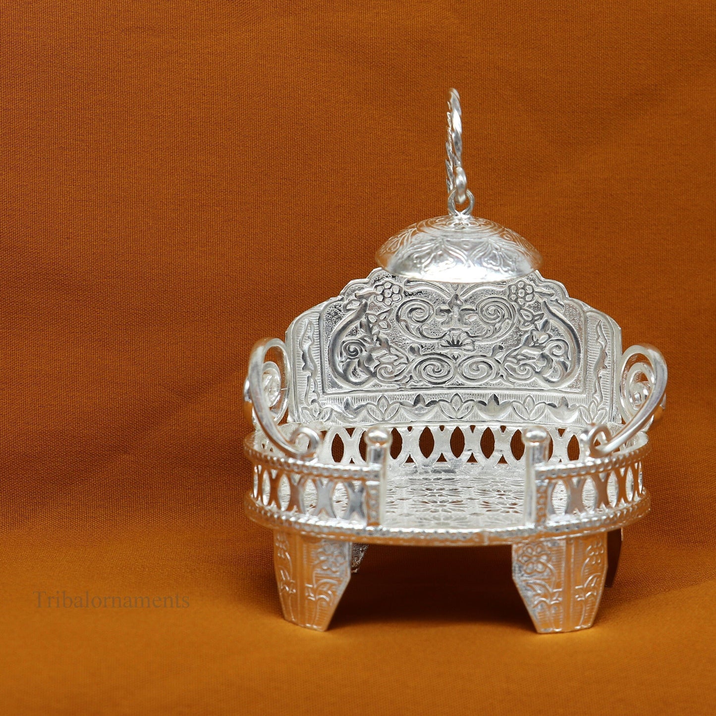 925 pure sterling silver Handmade Divine Singhasan, idol krishna Bal Gopala throne, god statue's stand chair, temple art puja article su485 - TRIBAL ORNAMENTS