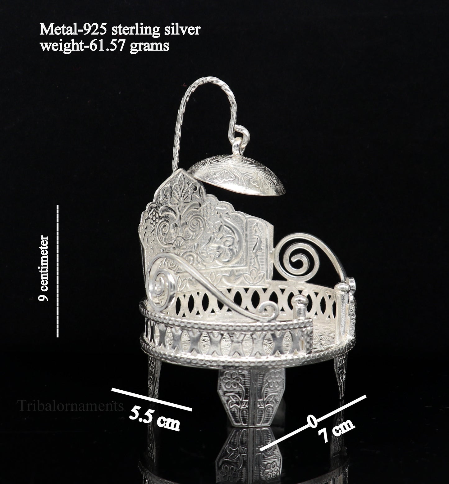 925 pure sterling silver Handmade Divine Singhasan, idol krishna Bal Gopala throne, god statue's stand chair, temple art puja article su485 - TRIBAL ORNAMENTS