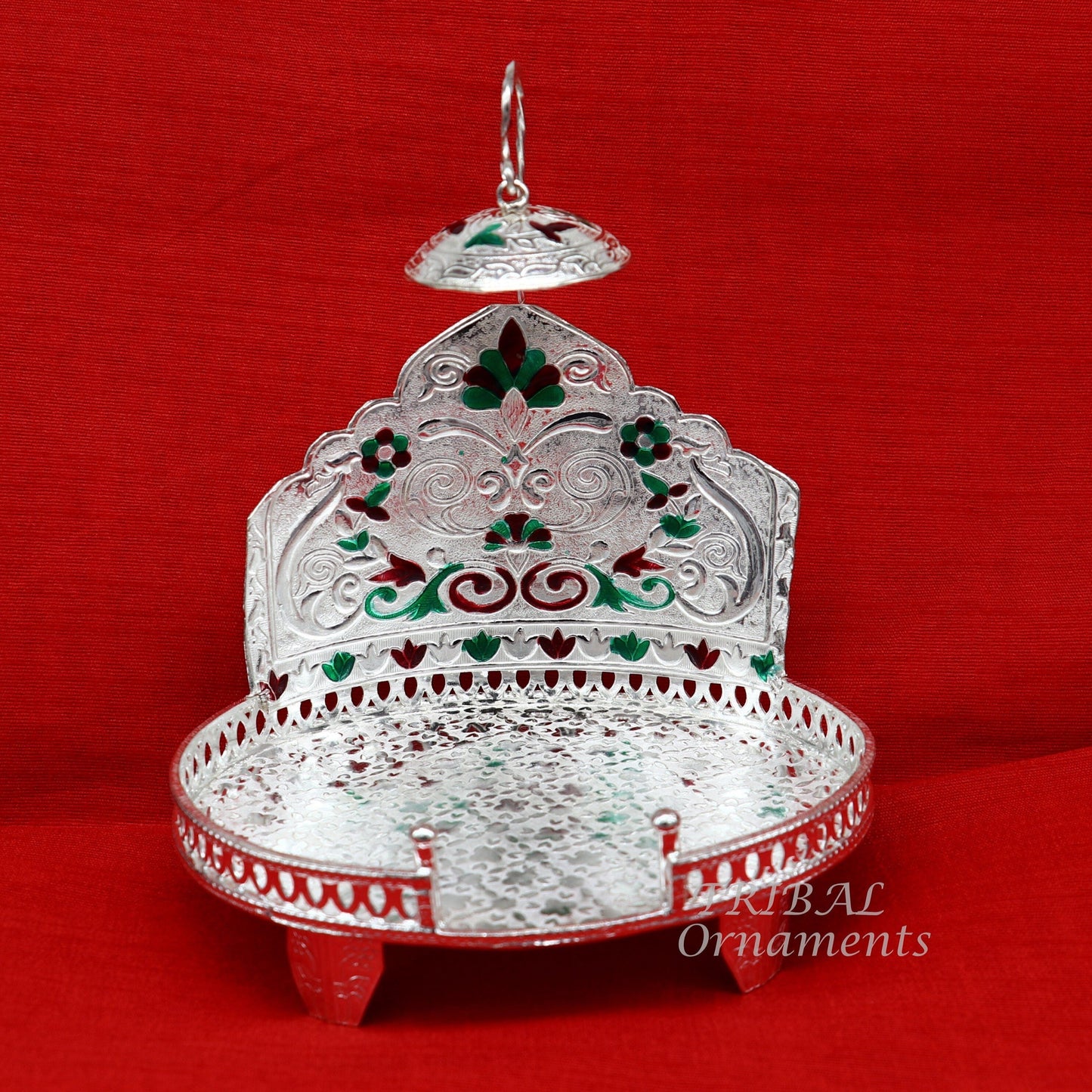 925 pure sterling silver Handmade Divine Singhasan, idol krishna Bal Gopala throne, god statue's stand chair, temple art puja article su854 - TRIBAL ORNAMENTS