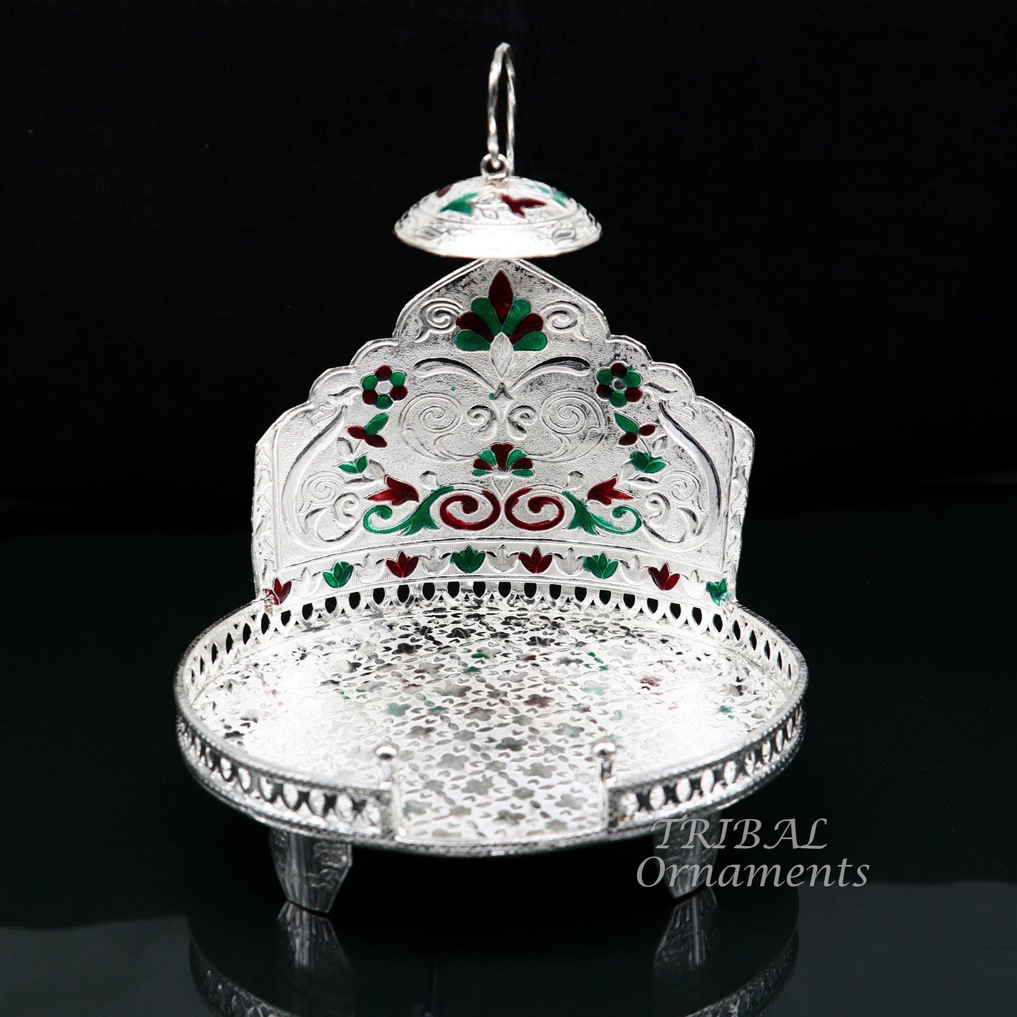 925 pure sterling silver Handmade Divine Singhasan, idol krishna Bal Gopala throne, god statue's stand chair, temple art puja article su854 - TRIBAL ORNAMENTS