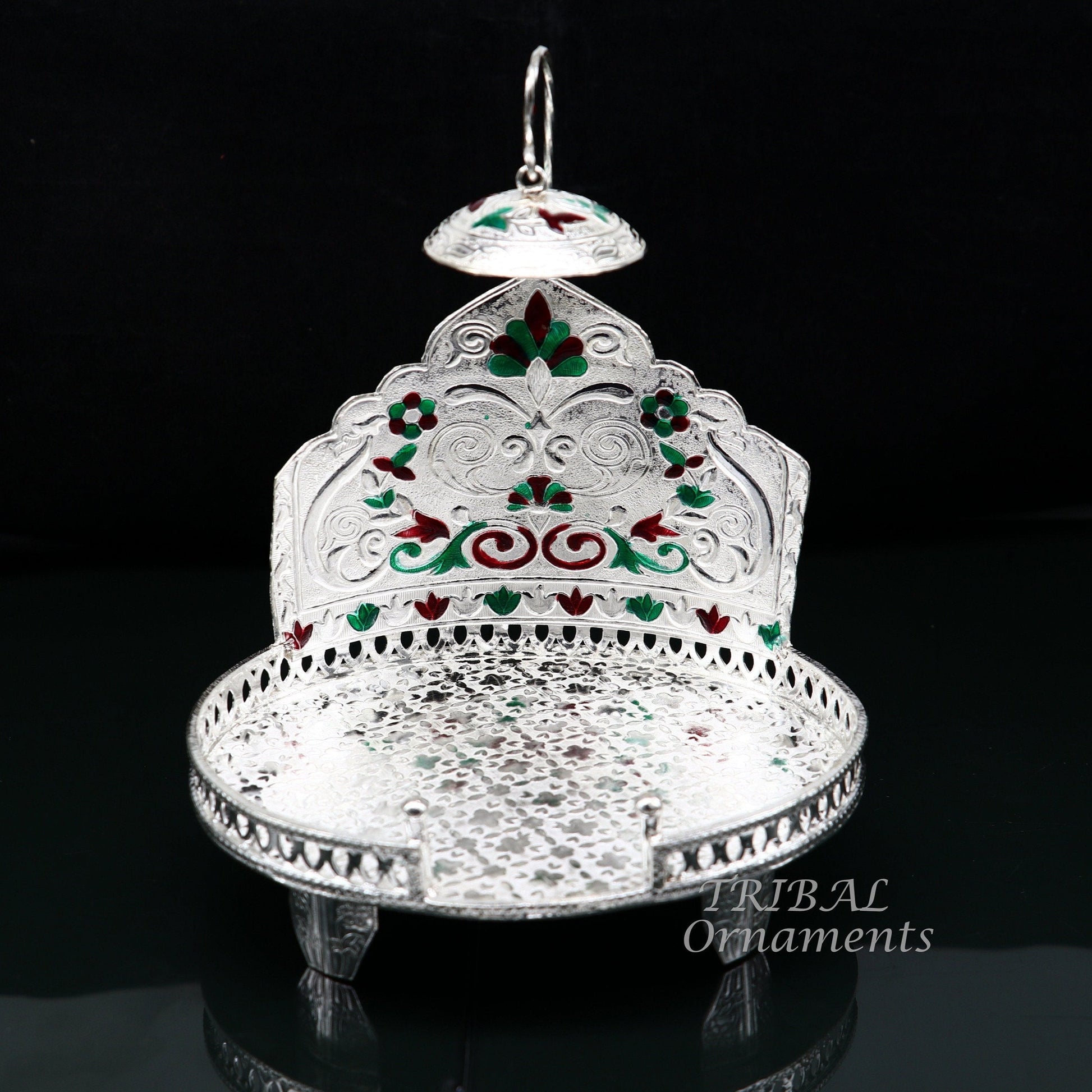 925 pure sterling silver Handmade Divine Singhasan, idol krishna Bal Gopala throne, god statue's stand chair, temple art puja article su854 - TRIBAL ORNAMENTS