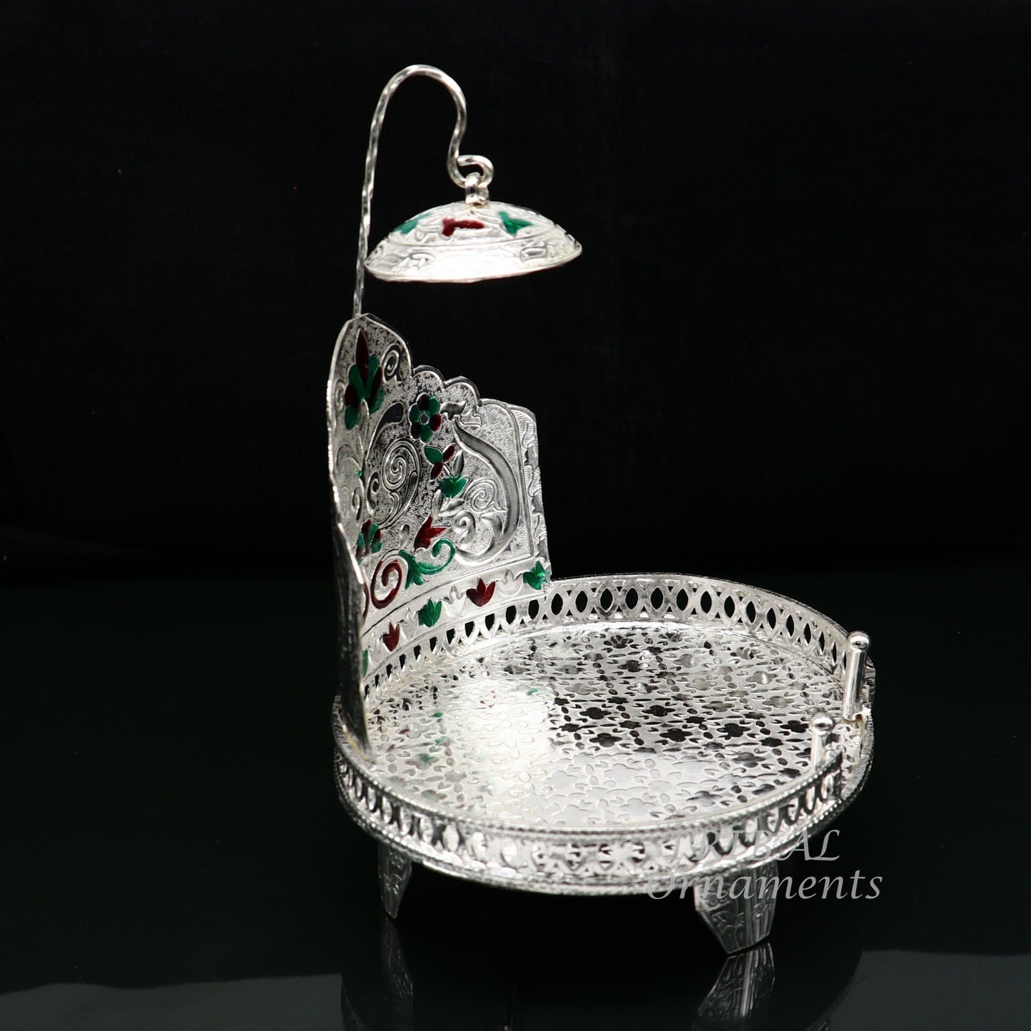 925 pure sterling silver Handmade Divine Singhasan, idol krishna Bal Gopala throne, god statue's stand chair, temple art puja article su854 - TRIBAL ORNAMENTS