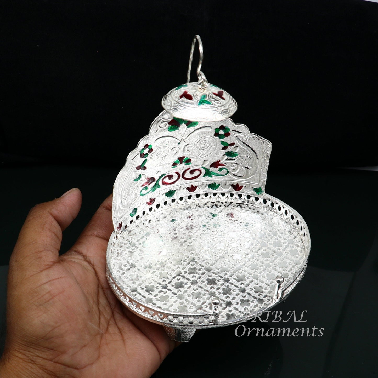 925 pure sterling silver Handmade Divine Singhasan, idol krishna Bal Gopala throne, god statue's stand chair, temple art puja article su854 - TRIBAL ORNAMENTS