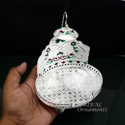 925 pure sterling silver Handmade Divine Singhasan, idol krishna Bal Gopala throne, god statue's stand chair, temple art puja article su854 - TRIBAL ORNAMENTS
