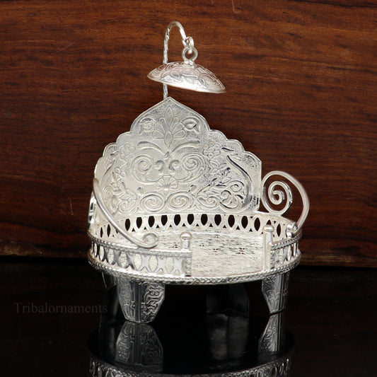 925 pure sterling silver Handmade Divine Singhasan, idol Silver throne, god statue's stand chair, temple art puja article india su486 - TRIBAL ORNAMENTS