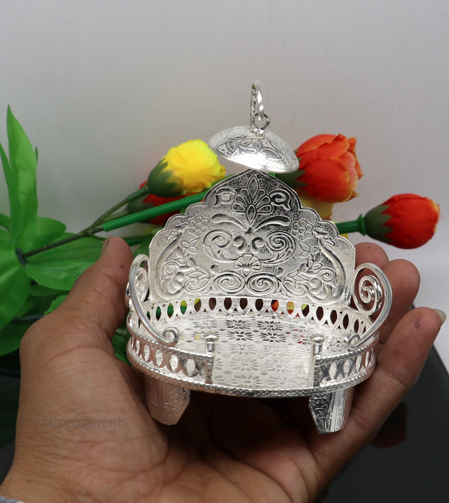 925 pure sterling silver Handmade Divine Singhasan, idol Silver throne, god statue's stand chair, temple art puja article india su486 - TRIBAL ORNAMENTS