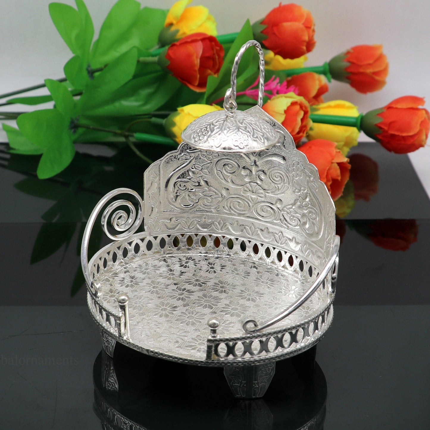 925 pure sterling silver Handmade Divine Singhasan, idol Silver throne, god statue's stand chair, temple art puja article india su487 - TRIBAL ORNAMENTS