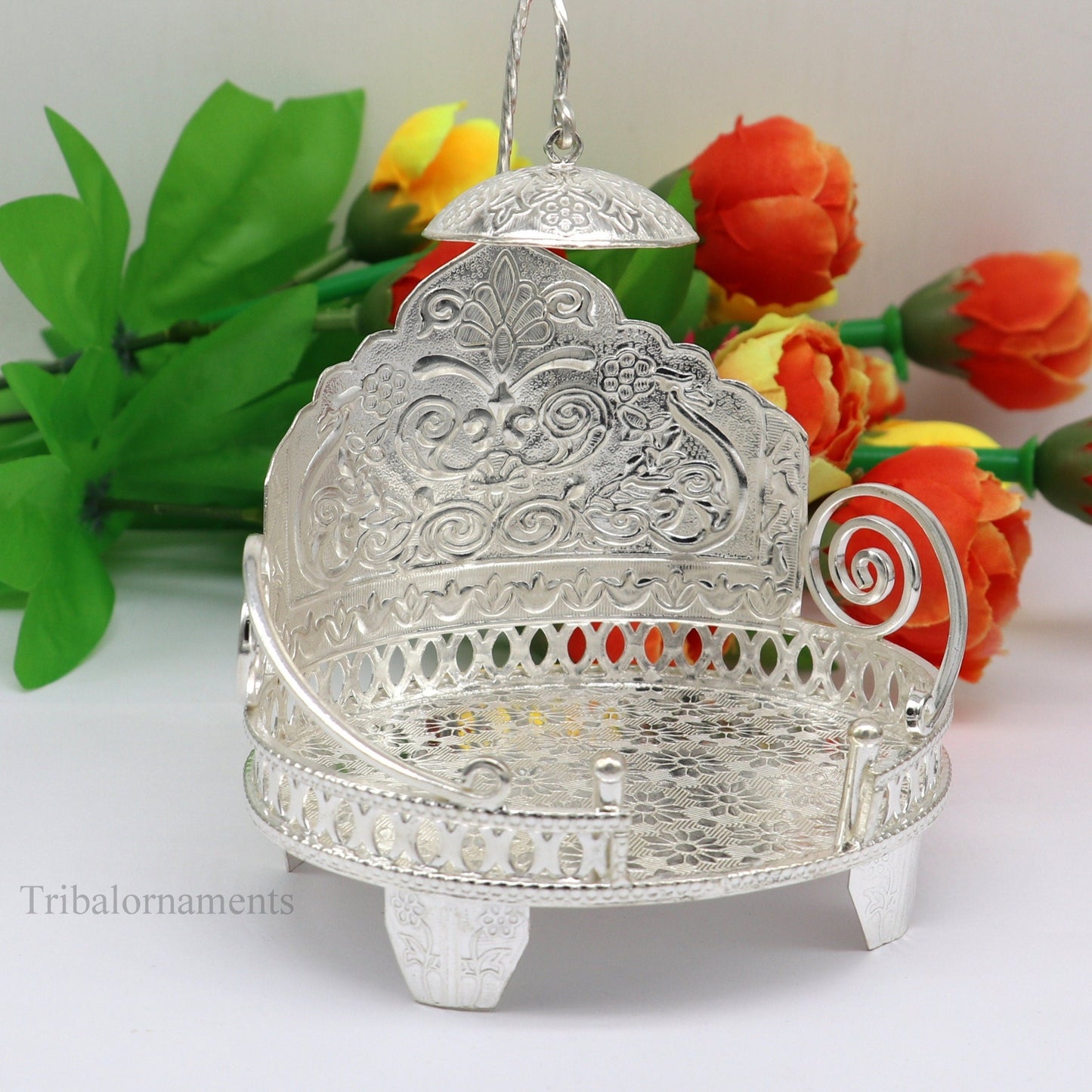 925 pure sterling silver Handmade Divine Singhasan, idol Silver throne, god statue's stand chair, temple art puja article india su487 - TRIBAL ORNAMENTS