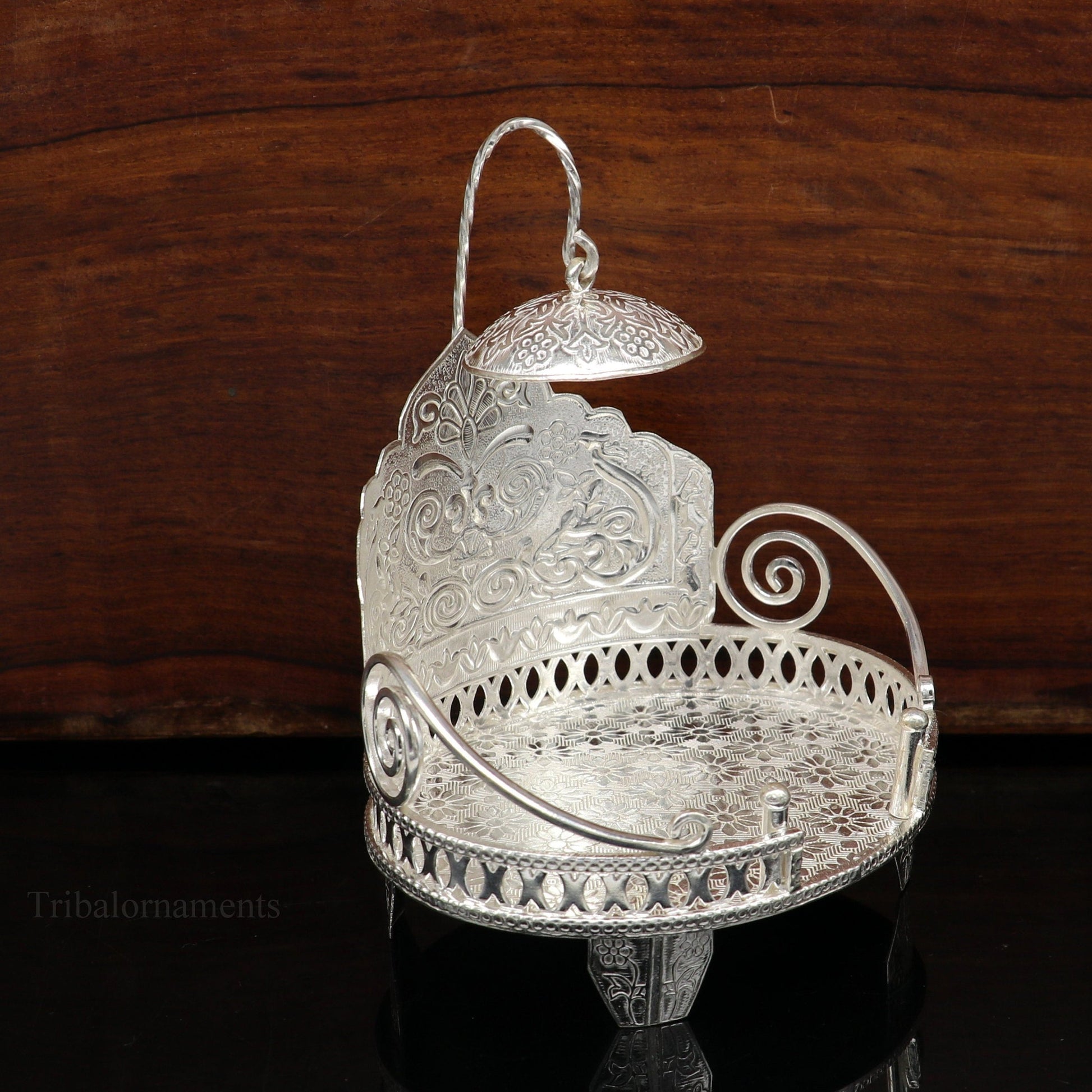 925 pure sterling silver Handmade Divine Singhasan, idol Silver throne, god statue's stand chair, temple art puja article india su487 - TRIBAL ORNAMENTS