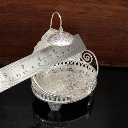 925 pure sterling silver Handmade Divine Singhasan, idol Silver throne, god statue's stand chair, temple art puja article india su487 - TRIBAL ORNAMENTS