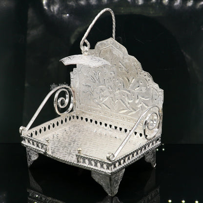 925 pure sterling silver sinhasan, God throne, god statue's stand chair singhasan, temple art puja asan chouki article art761 - TRIBAL ORNAMENTS