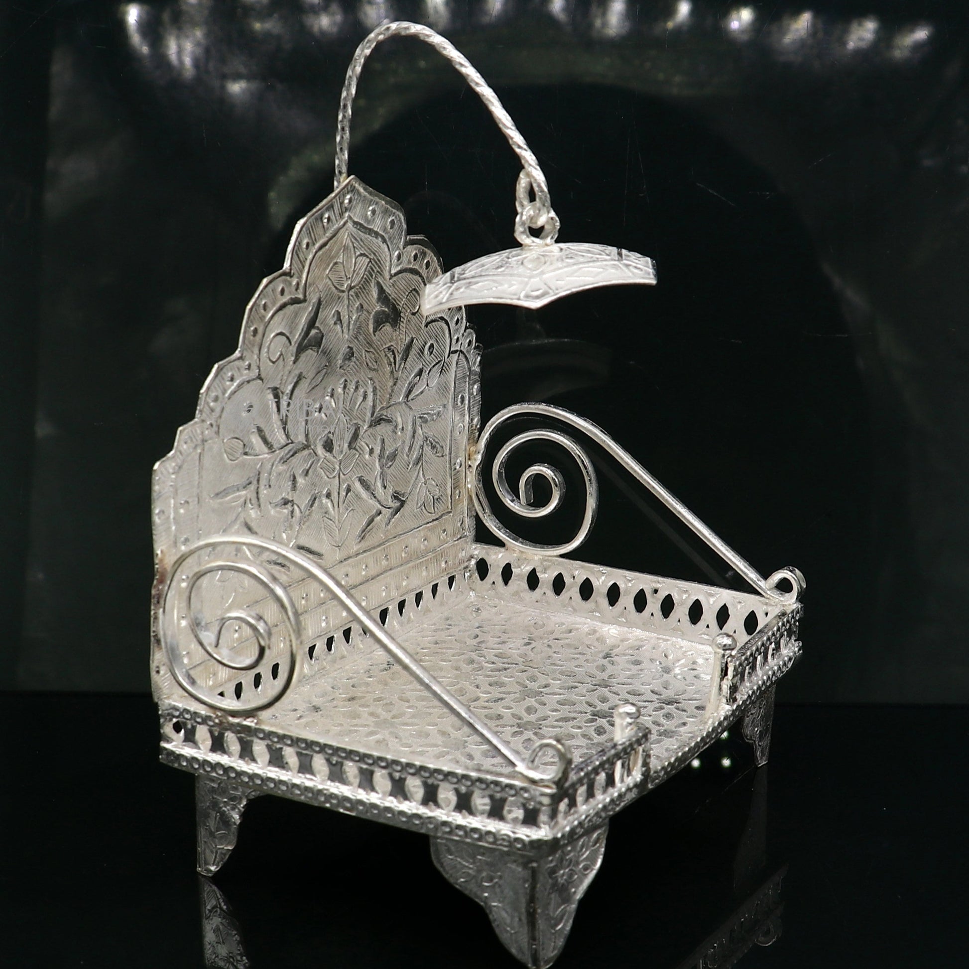 925 pure sterling silver sinhasan, God throne, god statue's stand chair singhasan, temple art puja asan chouki article art761 - TRIBAL ORNAMENTS