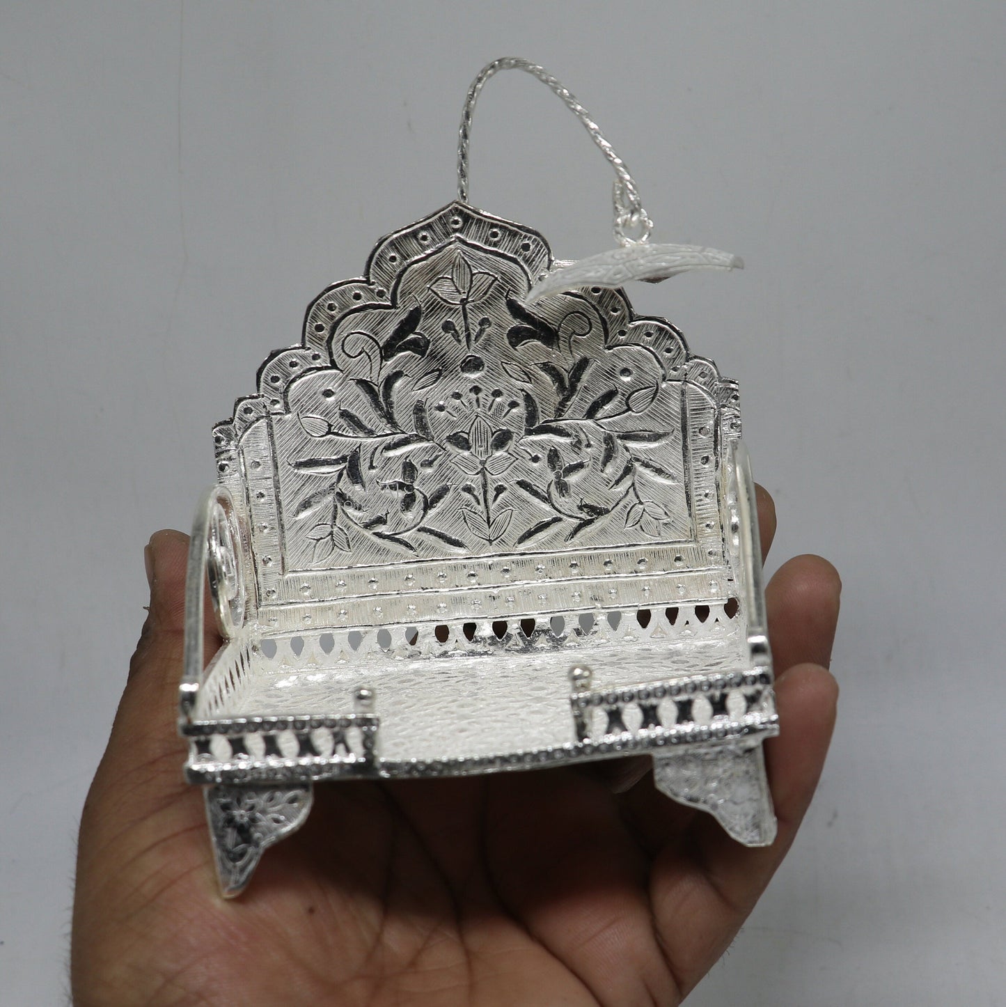 925 pure sterling silver sinhasan, God throne, god statue's stand chair singhasan, temple art puja asan chouki article art761 - TRIBAL ORNAMENTS
