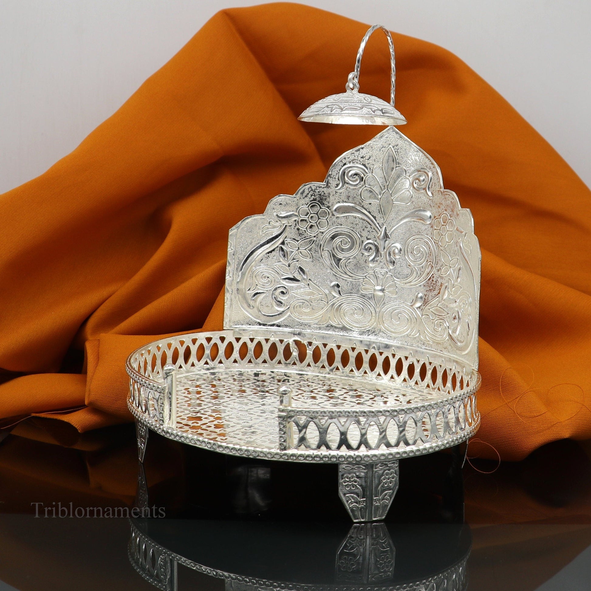 925 pure sterling silver vintage design Singhasan, idol Krishna, Ganesh throne, god statue's stand chair, temple puja article India su472 - TRIBAL ORNAMENTS
