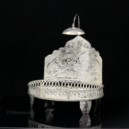 925 pure sterling silver vintage design Singhasan, idol Krishna, Ganesh throne, god statue's stand chair, temple puja article India su472 - TRIBAL ORNAMENTS