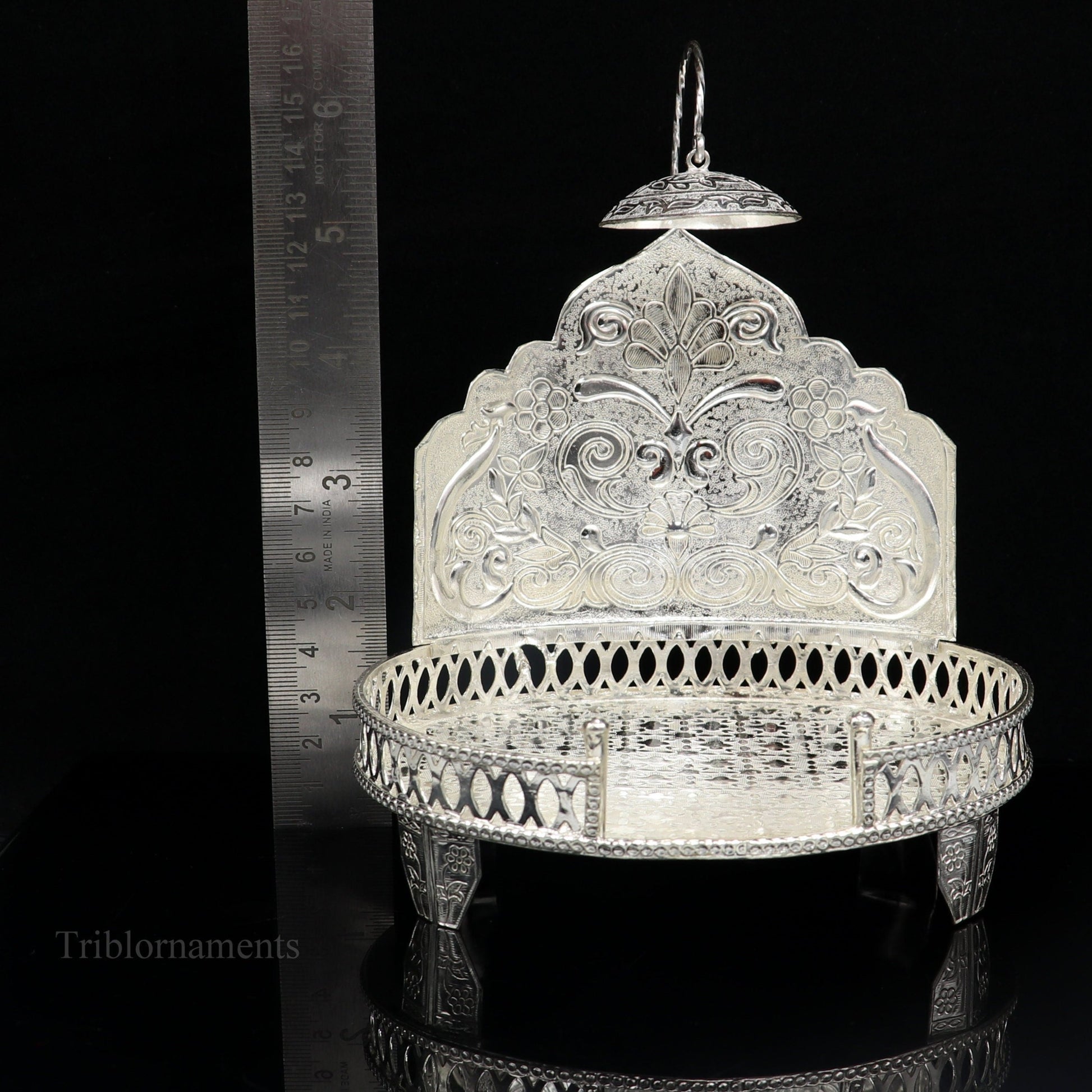 925 pure sterling silver vintage design Singhasan, idol Krishna, Ganesh throne, god statue's stand chair, temple puja article India su472 - TRIBAL ORNAMENTS
