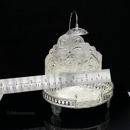 925 pure sterling silver vintage design Singhasan, idol Krishna, Ganesh throne, god statue's stand chair, temple puja article India su472 - TRIBAL ORNAMENTS
