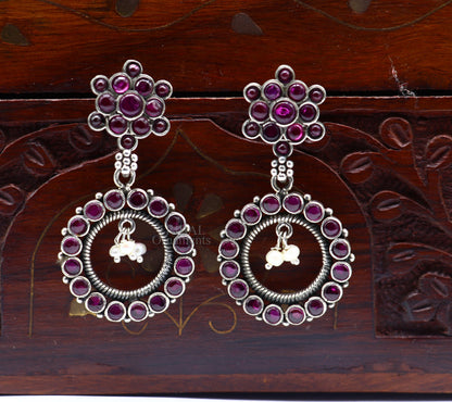 925 silver trendy stud drop earring with red beads and pearl, featuring a round design and dangle style from TRIBAL ORNAMENTS.