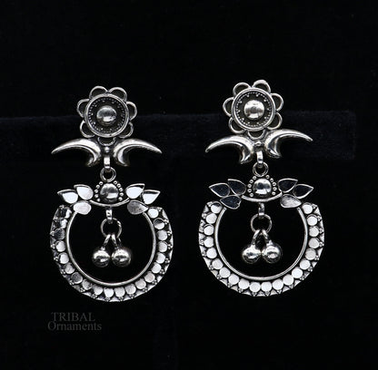 925 silver drop dangle chandbali design stud earring, earring tribal belly dance temple jewelry vintage india ear1081 - TRIBAL ORNAMENTS