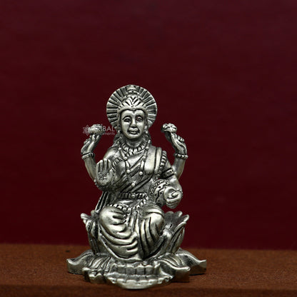925 silver Goddess Lakshmi statue figurine for puja, depicting the divine goddess with intricate detailing for Diwali worship and prosperity.
