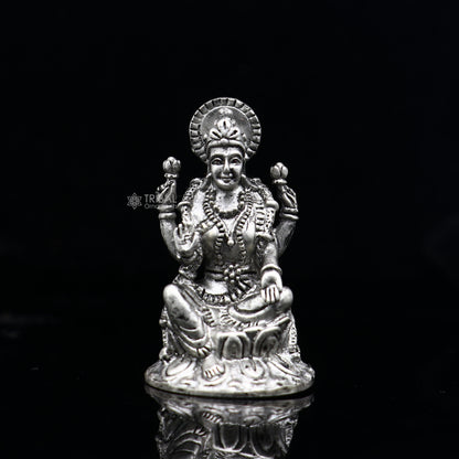 925 silver Goddess Lakshmi statue figurine for puja, representing wealth and prosperity, ideal for Diwali festival worship.