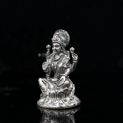 925 Silver Goddess Lakshmi statue figurine for puja, symbolizing wealth and prosperity, ideal for Diwali festival worship.