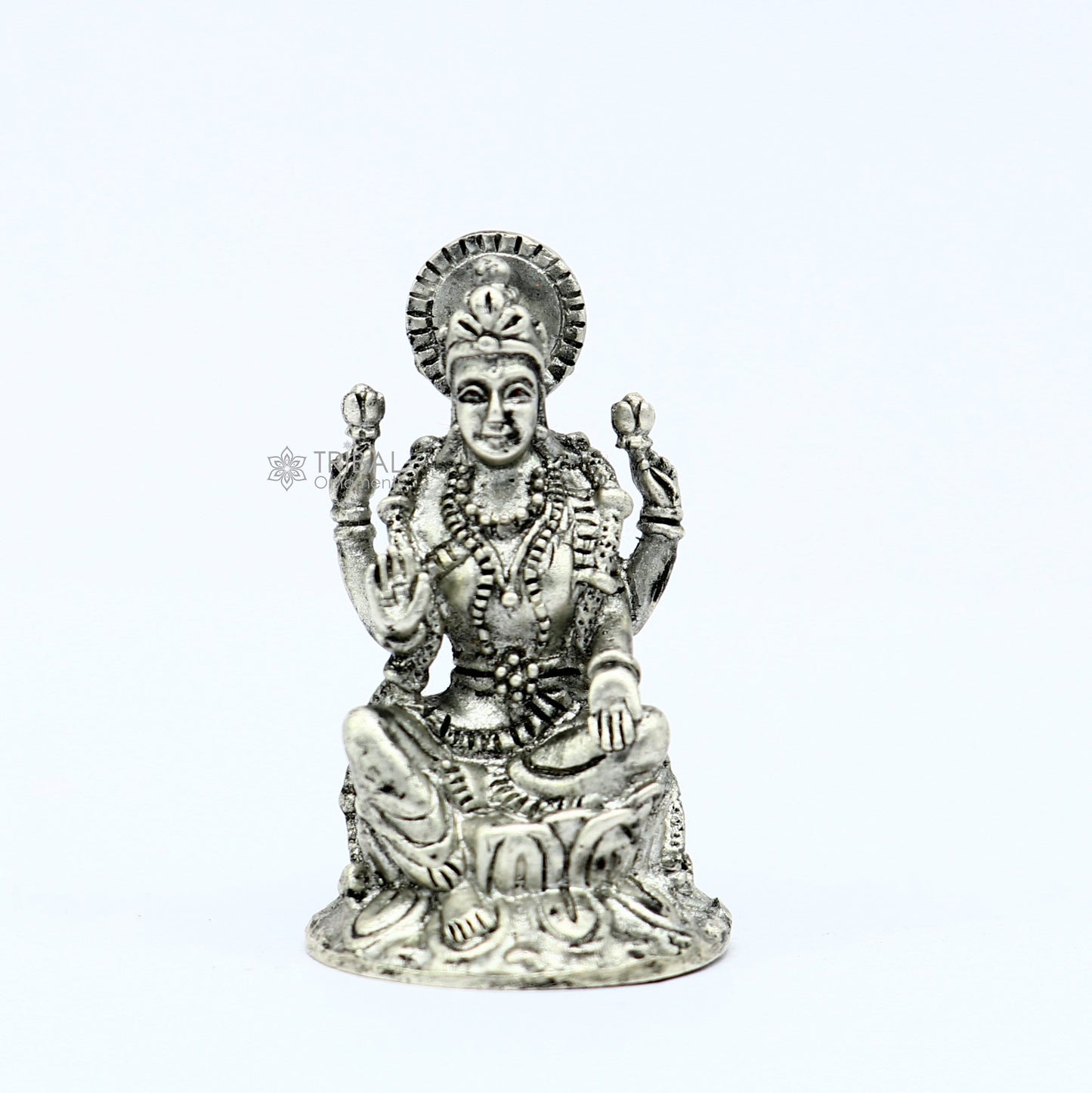 925 Silver Goddess Lakshmi Divine statue figurine for puja,best way for Diwali festival puja or worshipping for wealth and prosperity art752 - TRIBAL ORNAMENTS