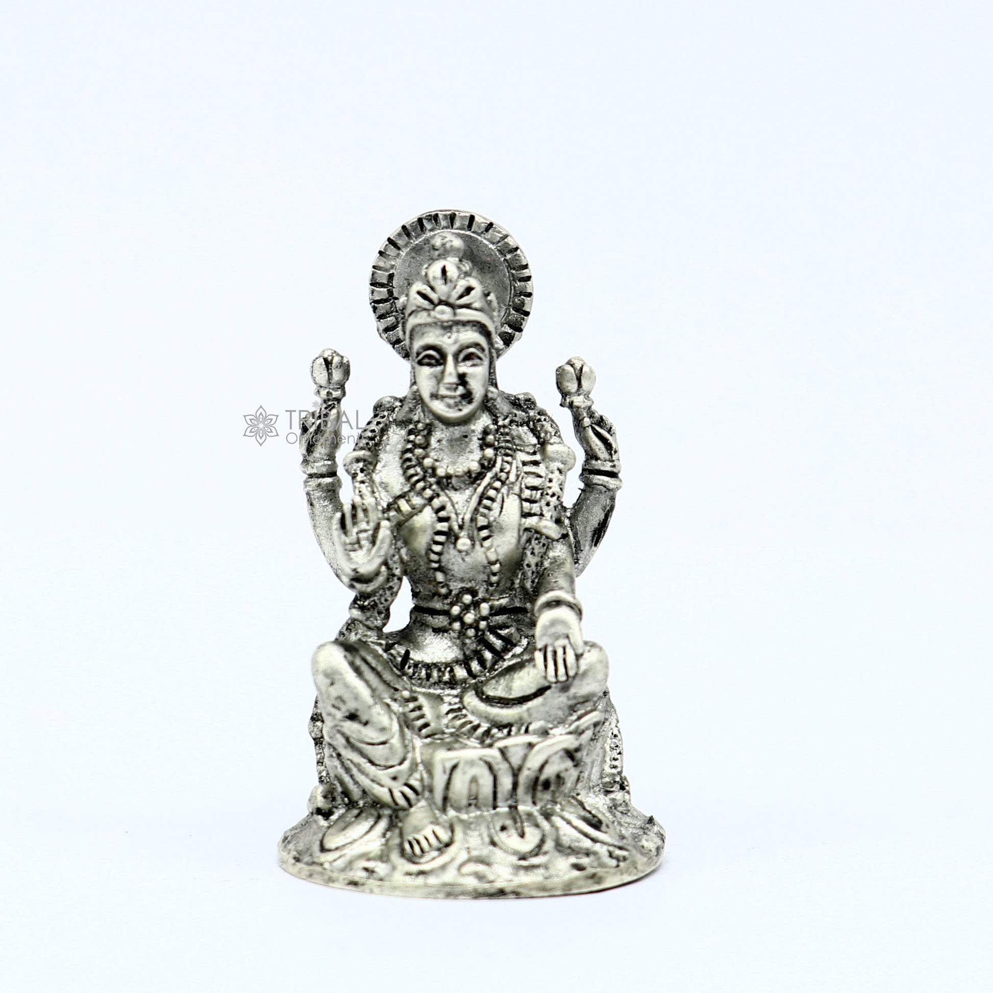 925 Silver Goddess Lakshmi Divine statue figurine for puja,best way for Diwali festival puja or worshipping for wealth and prosperity art752 - TRIBAL ORNAMENTS