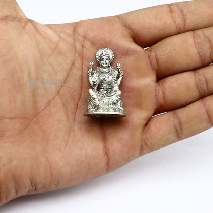 925 silver Goddess Lakshmi statue figurine by Tribal Ornaments, ideal for Diwali puja and worship for wealth and prosperity.