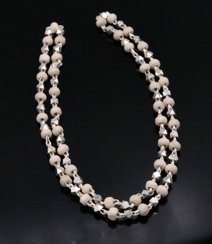 925 silver handcrafted Basil rosary beads with silver beads and necklace chain, traditional Tulsi mala for Ayurveda use
