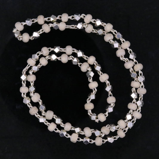Handcrafted 925 silver Basil rosary beads with silver chain, Tulsi mala necklace for Ayurveda, protection, and focus.