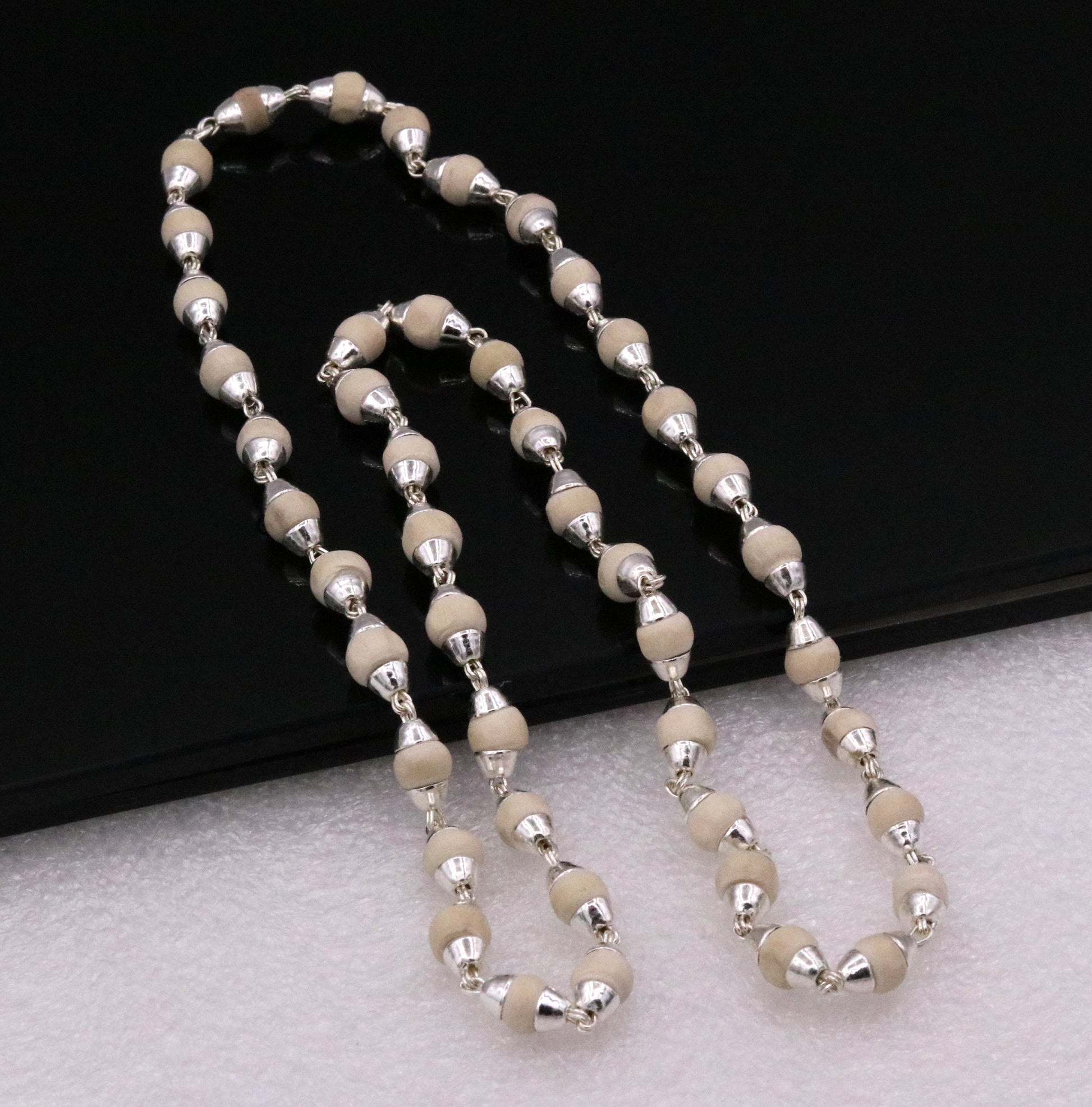 925 Silver handcrafted Basil rosary plant beads necklace chain tulsi mala use for Ayurveda for feel protected and focused from India ch18 - TRIBAL ORNAMENTS