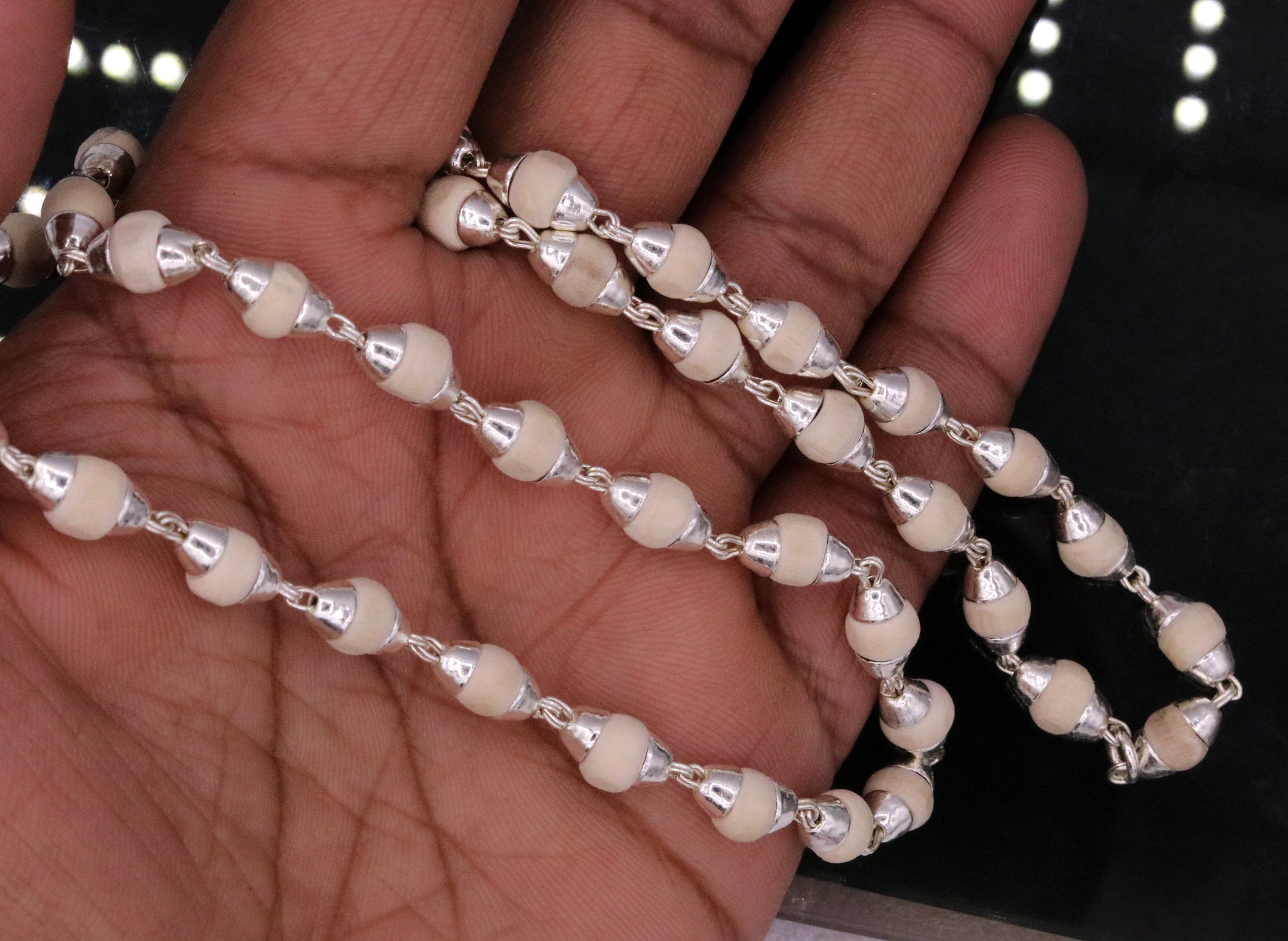 925 silver handcrafted Basil rosary plant beads silver chain necklace unisex jewelry used for Ayurveda, you feel protected and focused - TRIBAL ORNAMENTS